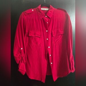Silk Chaus Red Button-up Utility Shirt - Medium